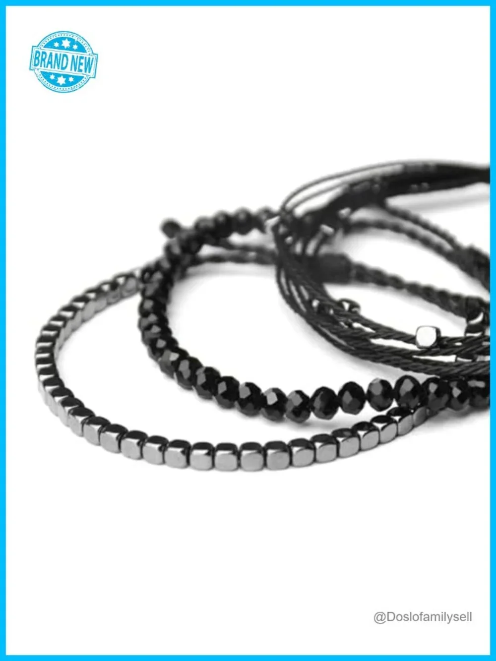 3 Pcs Handmade Adjustable Rope Bracelet Set with Hematite and Glass Beads
